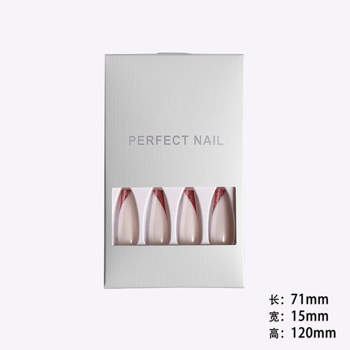 Wearing Nails, Rose Gold And Beveled Edge French Manicure, Long Ballet Nails, Fake Nails, Finished Products, Boxed - Harmonifa