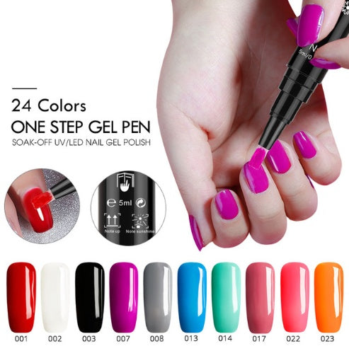 3 In 1 Gel Nail Varnish Pen Glitter One Step Nail Art Gel Polish Hybrid - Harmonifa