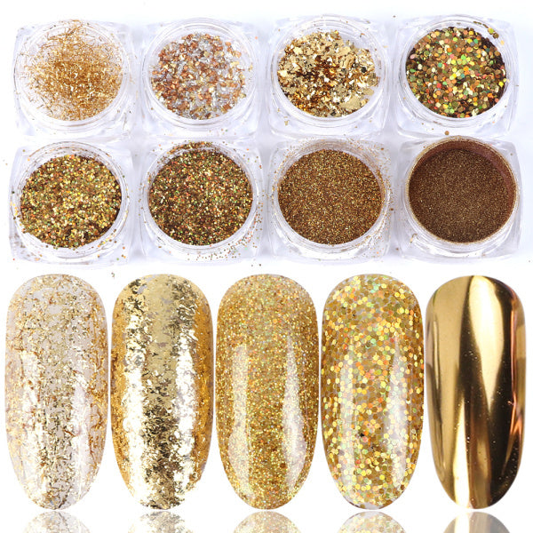 8 Box Mix Glitter Nail Art Powder Flakes Set - Harmonifa