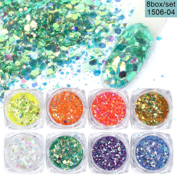 8 Box Mix Glitter Nail Art Powder Flakes Set - Harmonifa