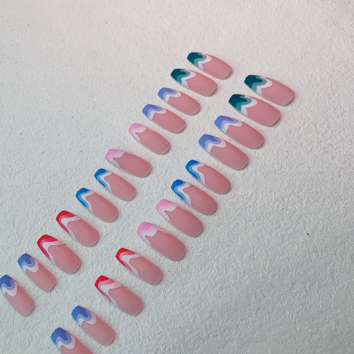 Fake Nails Multicolored Wave Pattern Extra Long Ballerina Frosted Nail Art - Harmonifa