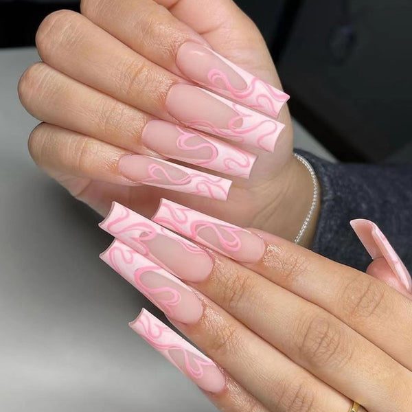 Heart Stripe Fake Nails - Harmonifa