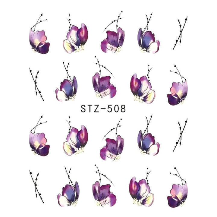 1pcs Nail Sticker Butterfly Flower Water Transfer Decal Sliders for Nail Art Decoration Tattoo Manicure Wraps Tools Tip JISTZ508 - Harmonifa