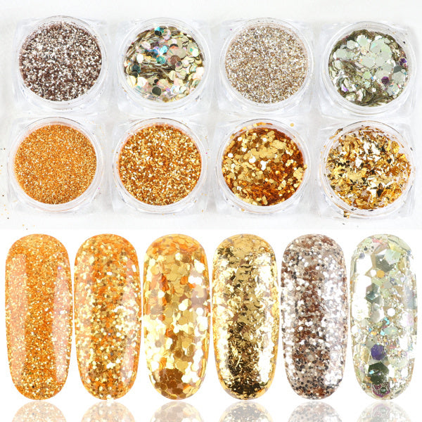 8 Box Mix Glitter Nail Art Powder Flakes Set - Harmonifa