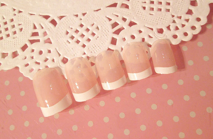 Nail art  Nail art finished French long fake nail patch long French - Harmonifa