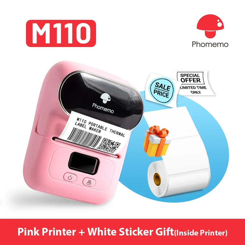 Phomemo M110 Label Makers, Thermal Mini Inkless Sticker Barcode Label  Printer with Bluetooth for Address, Mailing, File Folder Labels Use for